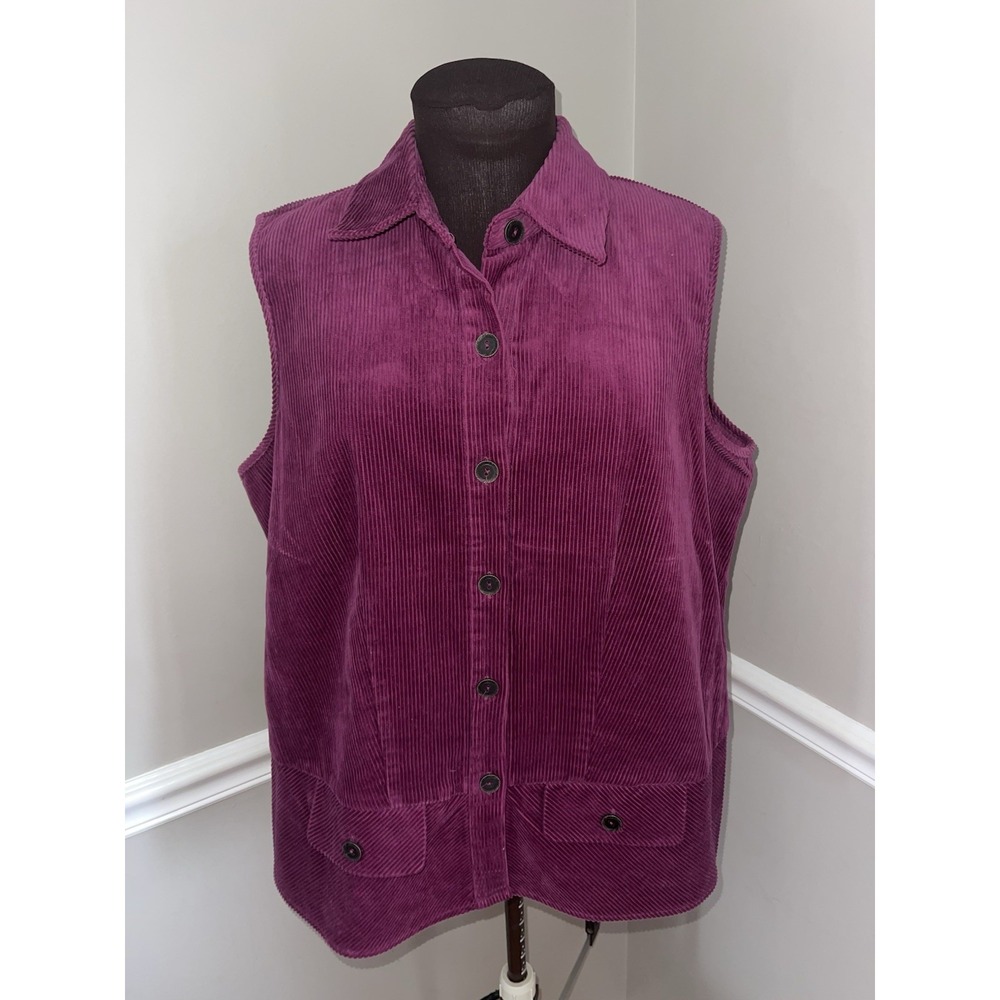 C.J. Banks Vest Womens Purple Plum Corduroy Button Lagenlook Y2K Plus Size X